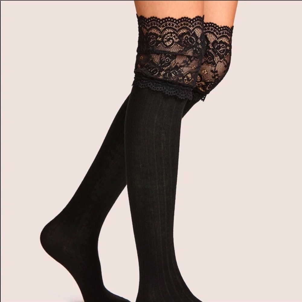 Just arrive! Lace over the knee socks black.